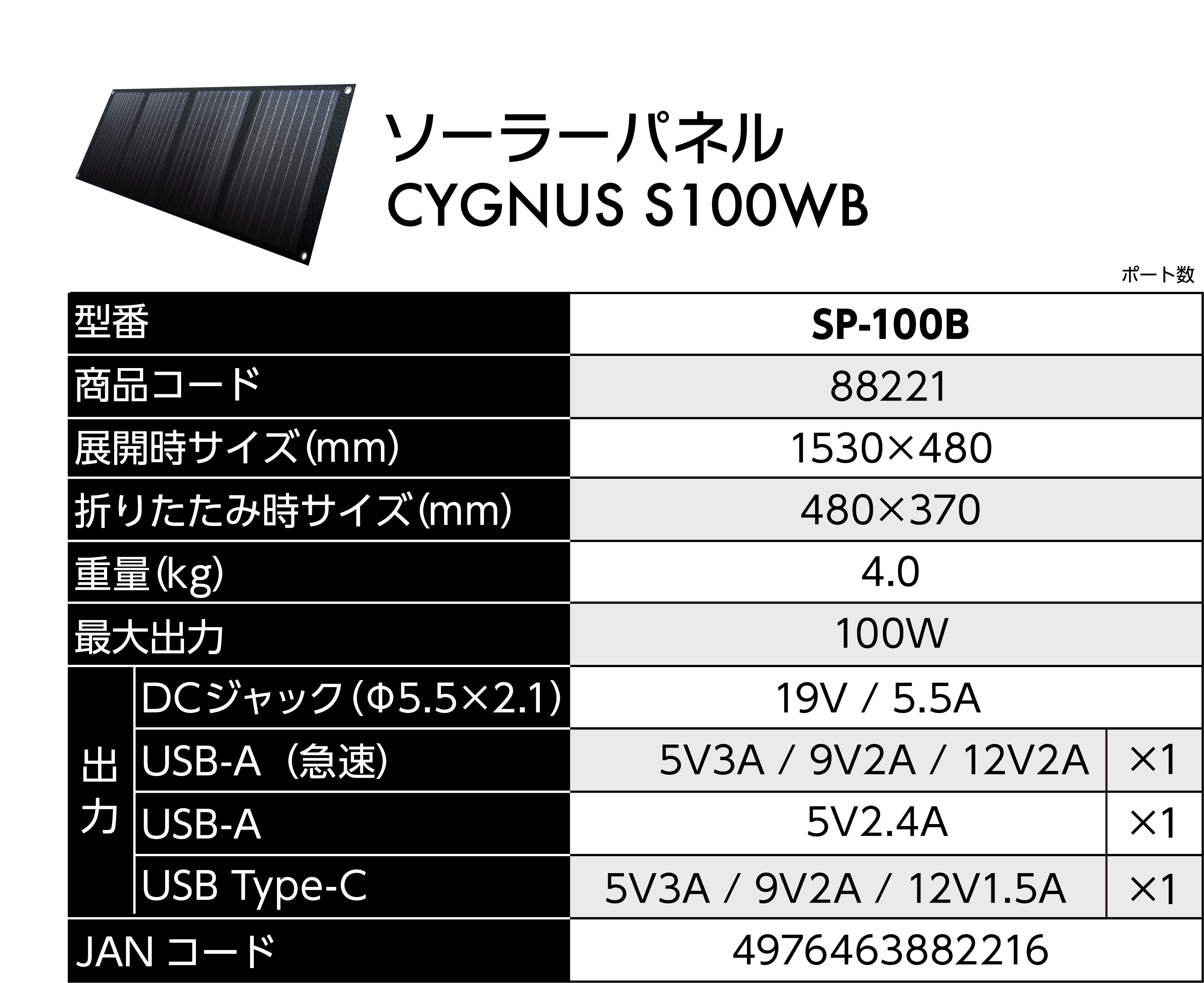 MUSTTOOLソーラーチャージャーCYGNUS SP-100B | コンパクトで軽量な